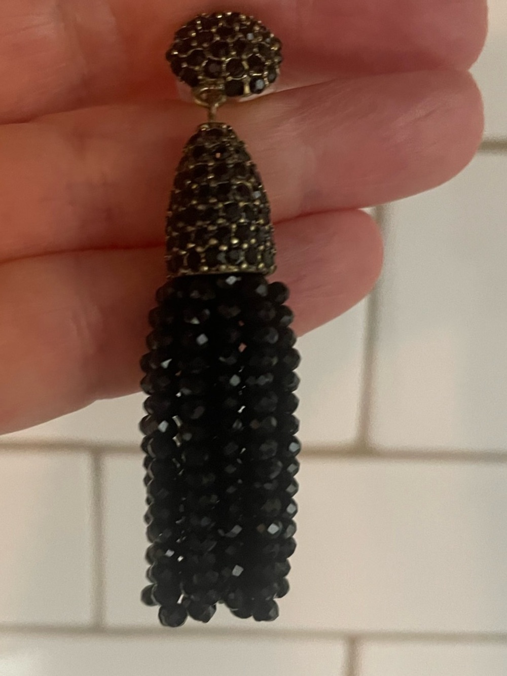 Elegant Black Beaded Tassel Drop Earrings - Picture 2 of 3